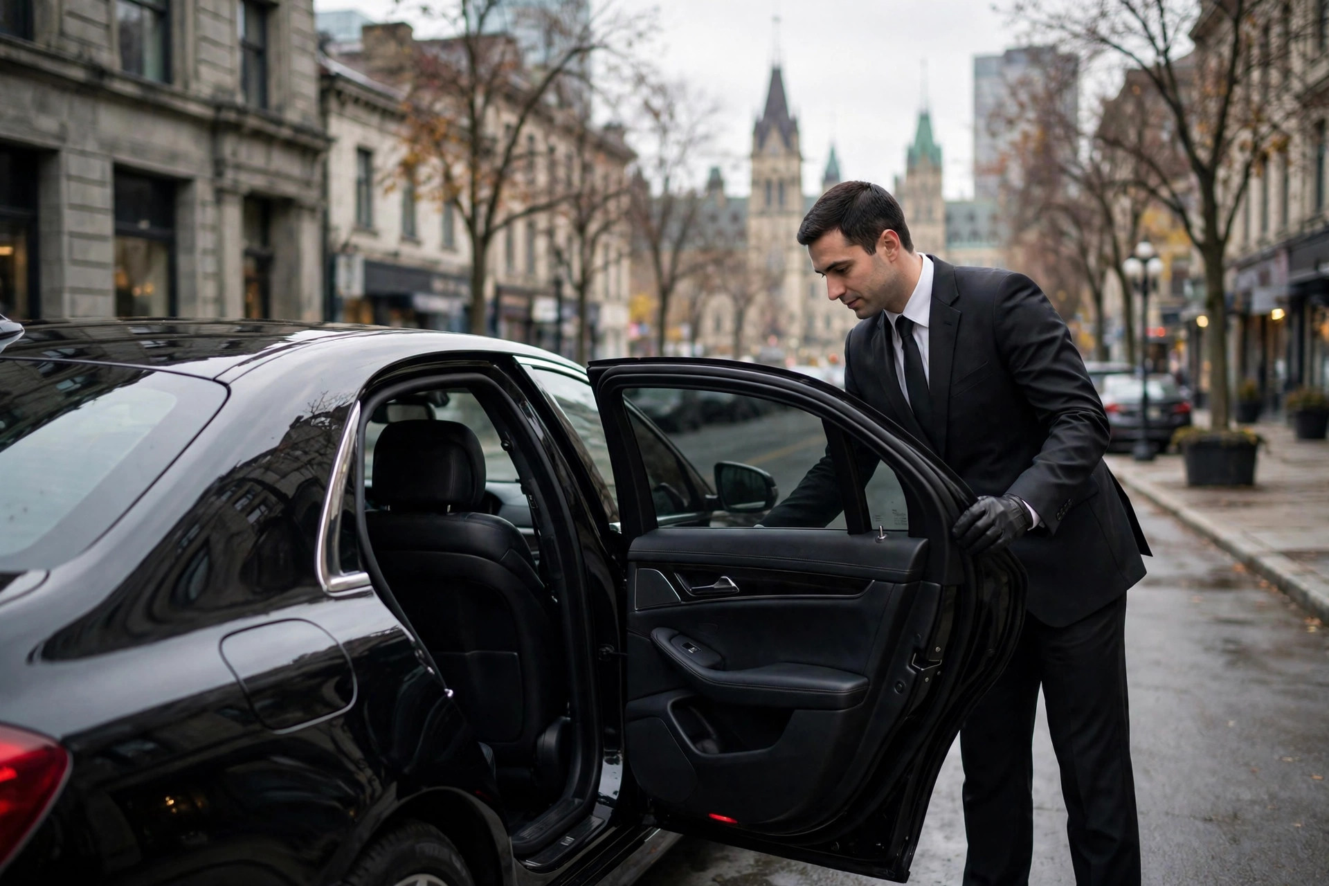 Chauffeur assisting with luggage at Ottawa airport